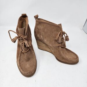 Lucky Brand Womens Ysabel Suede Wedge Ankle Boots Size 8 1/5 Brown